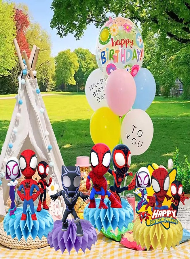 BNFUO 8Pcs Spider and His Friends Honeycomb Table Centerpiece, Cartoon Birthday Party Supplies Table Decorations for Kids Party Decorations - Image 2